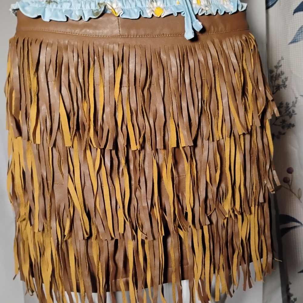 Papermoon Tan and Yellow Fringe Mini Skirt Size M